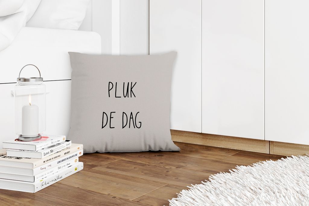 MuchoWow Zierkissen Sofakissen Wohnzimmer Dekokissen 40x40 cm Text - Zitate - Carpe Diem - Nutze den Tag - Foto Kissen - Schlafzimmer Dekoration