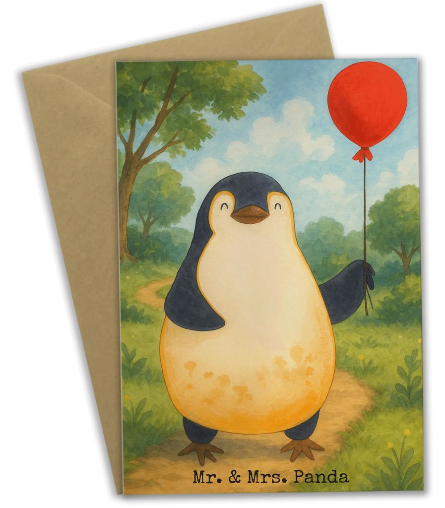 Mr. & Mrs. Panda Klappkarte Pinguin Luftballon Design - Weiß - Geschenk, Grußkarte, Grußkarten, einladungskarten, genesungskarte, weihnachtskart...