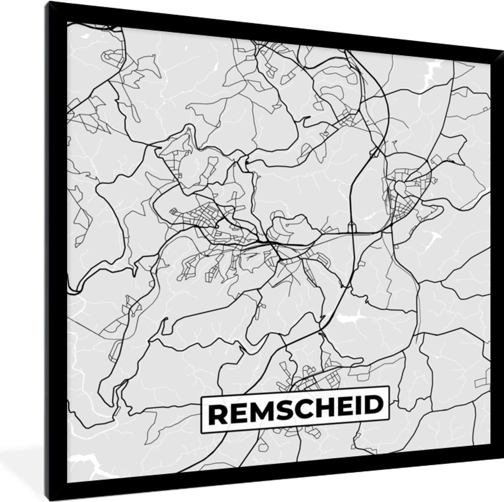 MuchoWow Gerahmtes Poster Karte - Remscheid - Karte - Deutschland 40x40 cm - Poster mit Schwarzem Bilderrahmen Wandposter Rahmen Foto Bilder - Mi...