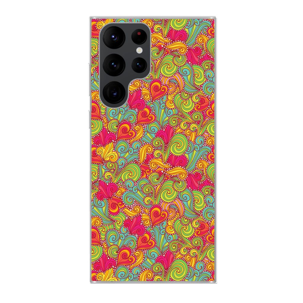 MuchoWow Handyhülle Schutzhülle Hülle für Samsung Galaxy S22 Ultra Mädchen - Herz - Locken - Muster - Mädchen - Kinder - Kinder - Kind Sili...