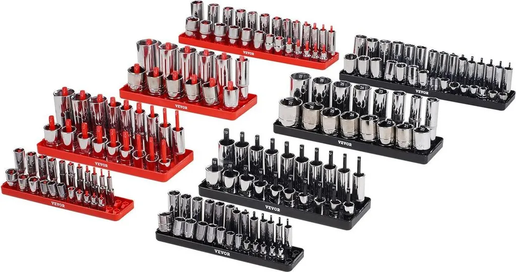 Plateau de rangement pour douilles métriques et SAE, lot de 8 supports noir