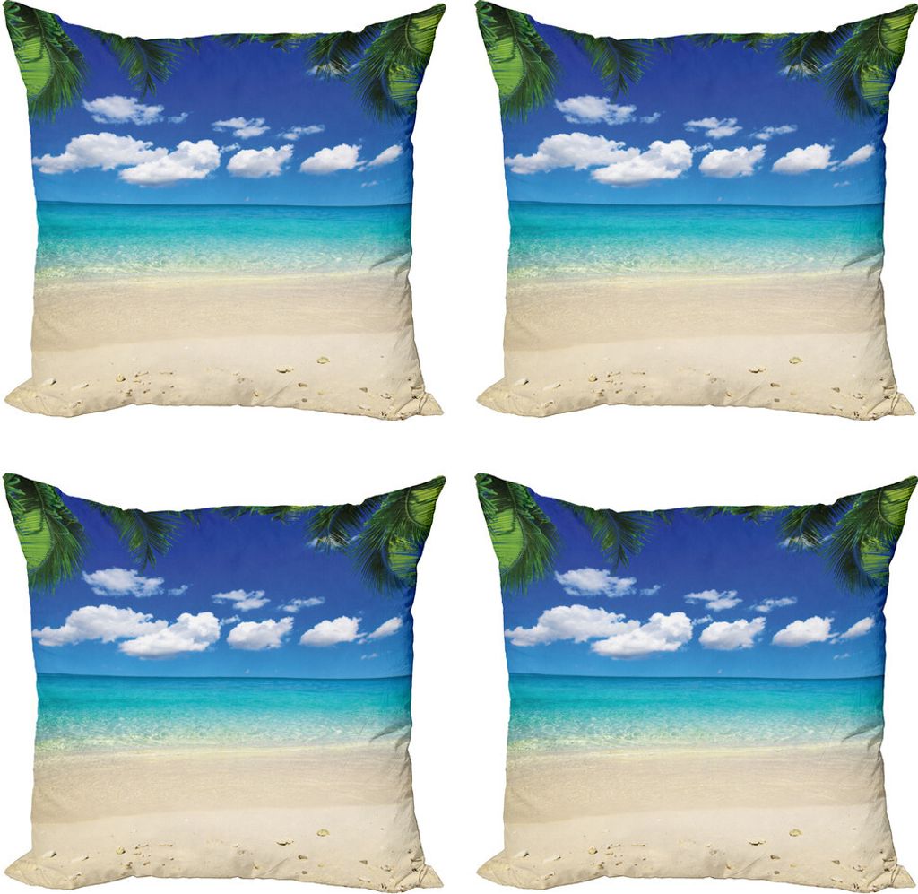 ABAKUHAUS Reise Kissenbezug Set (4 Stück), Tropic Urlaub Scenic, Moderner Doppelseitiger Digitaldruck, 50 cm x 50 cm, Royal Blue Sand Braun