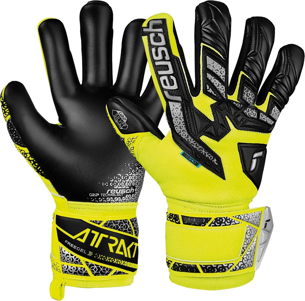 Reusch Torwarthandschuhe Attrakt Freegel Silver Junior mit Evolution Negative Cut 2025 safe yell/silver/black 4.5