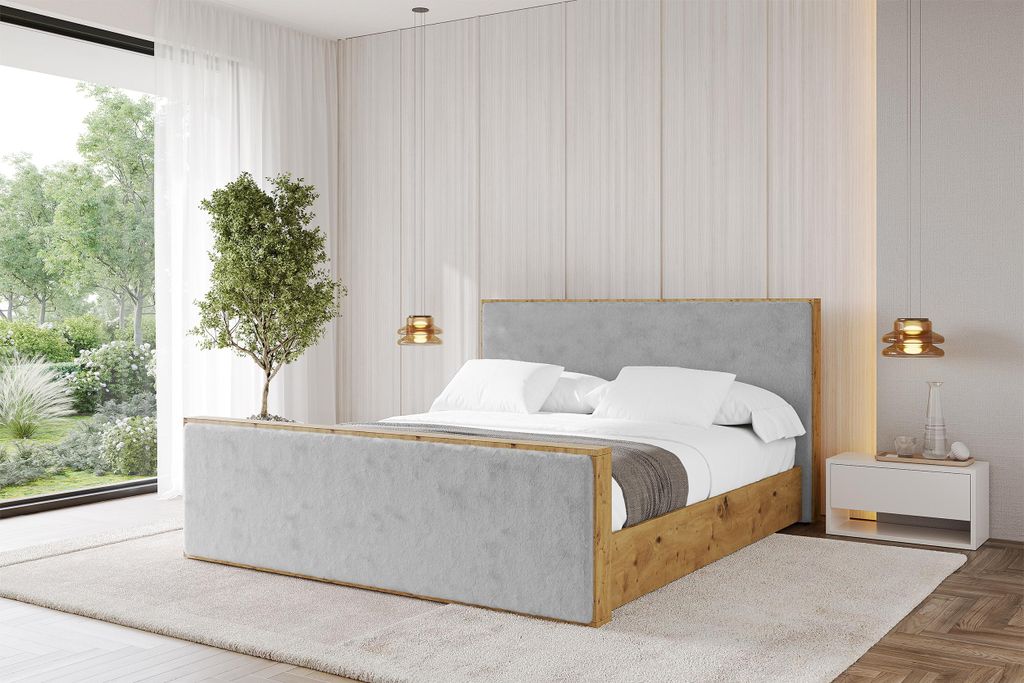 ALTDECOR Polsterbett mit Bettkasten -ENZO9-Z 120x200 Grau, Lattenrost, Boxbett mit Kopfteil, Doppelbett mit Stauraum ohne Matratze