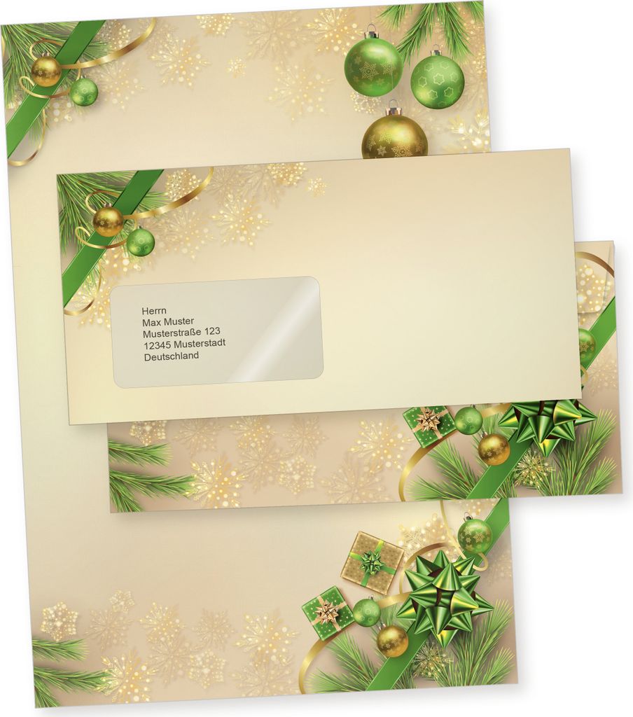 Chalet Noel 10 Sets Weihnachtsbriefpapier mit Fensterumschlag, Briefpapier Weihnachten A4 mit Umschlag mit Fenster