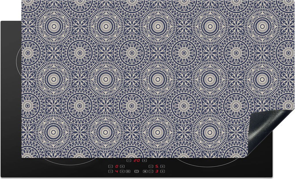KitchenYeah Herdabdeckplatte Mandala - Blau - Muster , 89x51cm, Küche Deko, Glaskeramikfeld Herdabdeckung, Abdeckplatte fùr Kochfeld