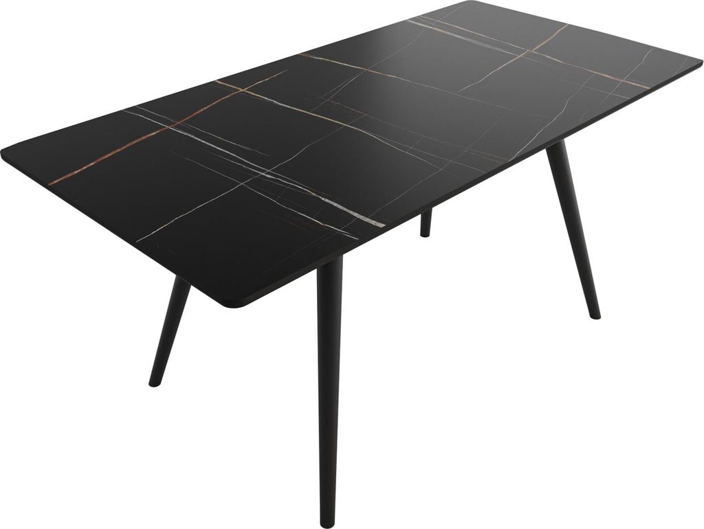 Esstisch 160x80cm schwarze Keramikplatte schwarze konische Tischbeine : Schwarz Varianten: Schwarz