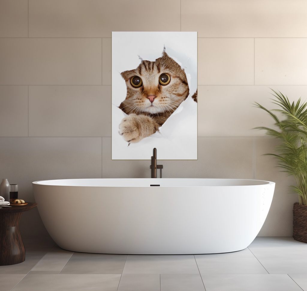Wallario wasserfestes Poster selbstklebend 91,50 x 61 cm, Katze mit Blick nach vorn, Badezimmerposter Spritzschutz mit Hochglanzoberfläche in Glas...