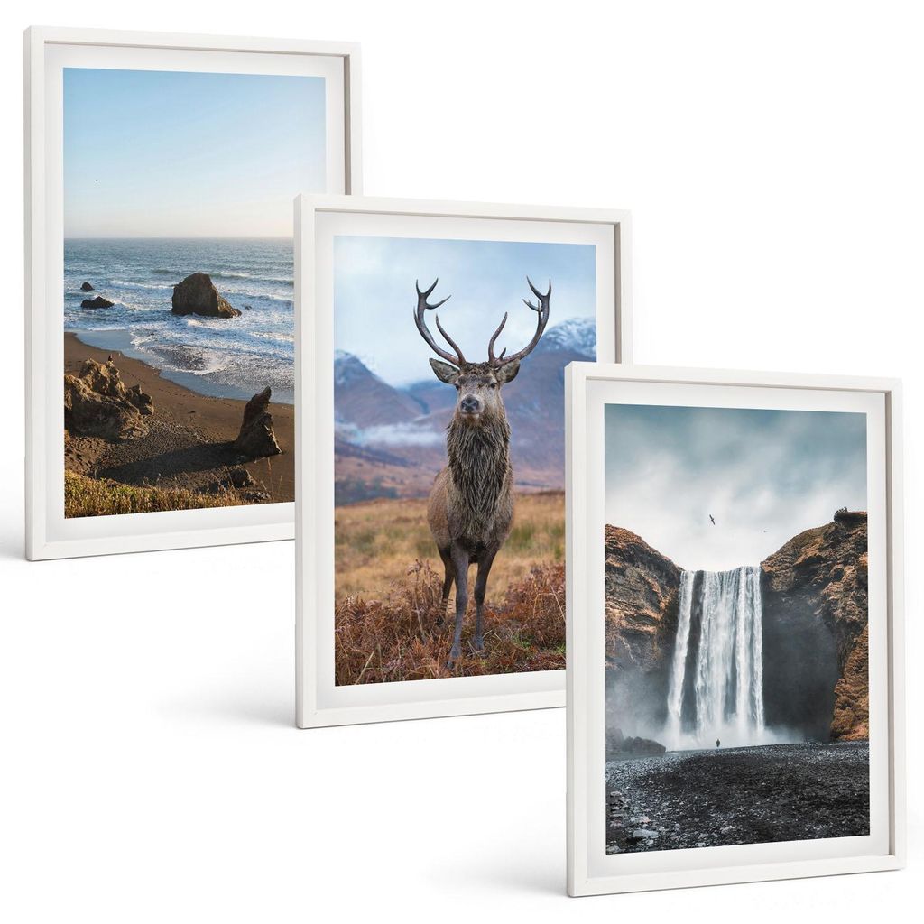 Bilder Set 3-teilig im weißen Rahmen – Wandbilder 3 Stück – gerahmte Poster für Wohnzimmer, Schlafzimmer und Flur – 40x60 cm – Berglands...