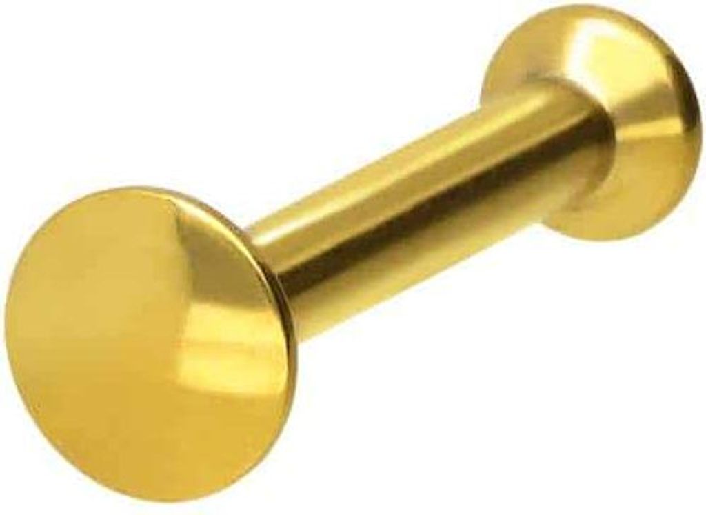 Ohrpiercing, Nasenpiercing Titan Triple Piercing Mini Labret mit Innengewinde FLAT-DISC Gold Stablänge: 8mm | Discgröße: 3mm