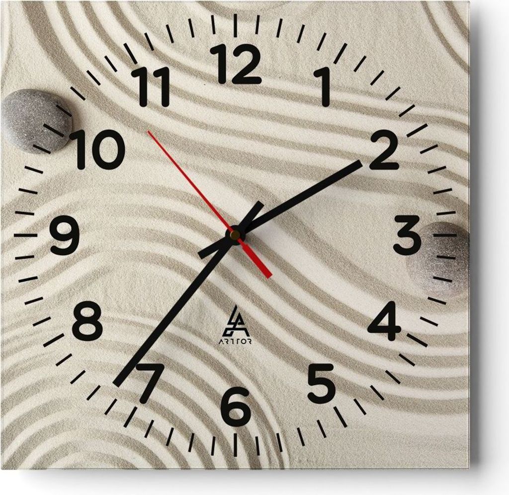 Wanduhr - Quadrat - Glasuhr - Steine Figuren Sand - 40x40cm - Schleichendes Uhrwerk - Lautlos - zum Aufhängen bereit - Dekoration Modern - Wanddek...