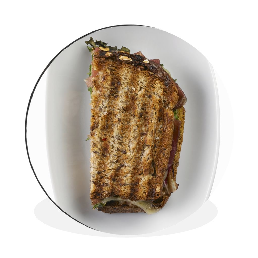 MuchoWow Aluminium Wandkreis Teller mit verbranntem Toast Ø 30 cm Wanddeko Modern Wohnzimmer - Wand Bild - Wohnzimmer - Runde Bilder - Alubilder...