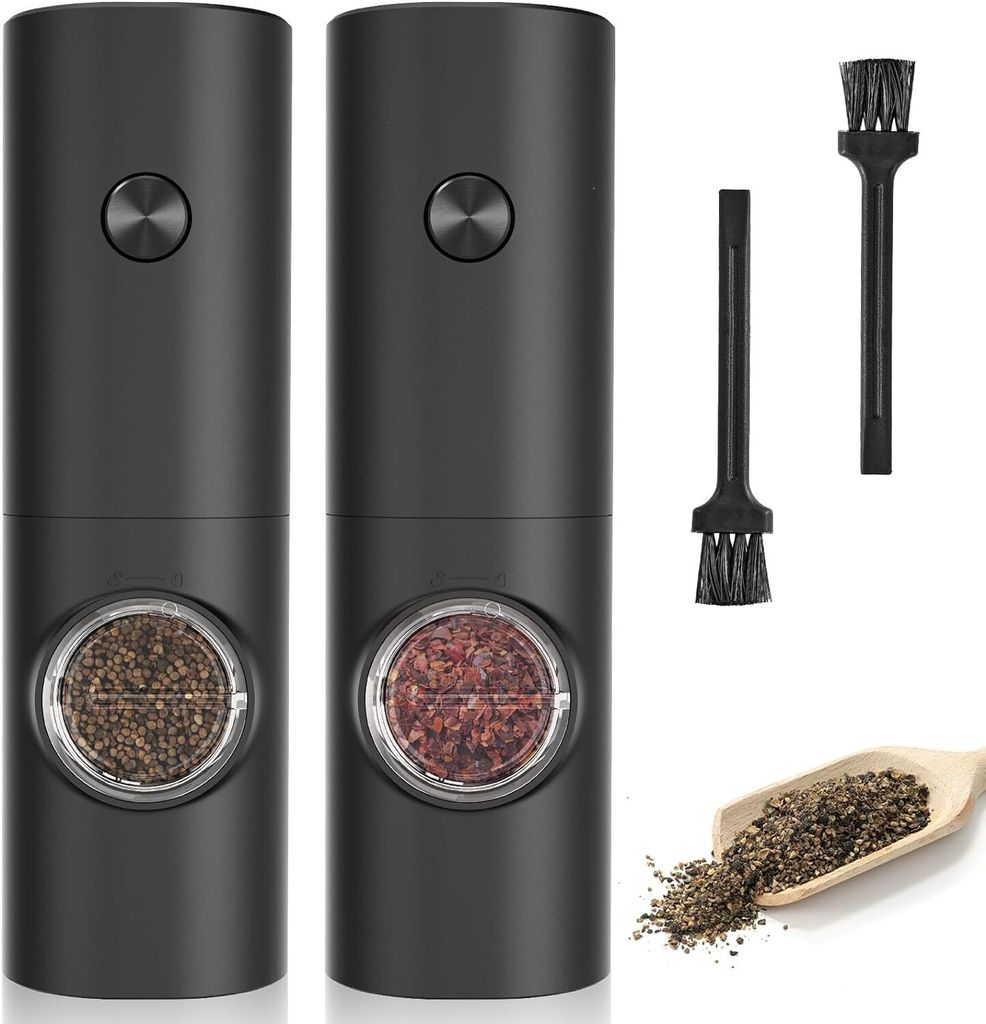 OKWISH 2x Elektrische Salz und Pfeffermühlen Salzmühle Pfeffermühle Gewürzmühle LED 2tlg Set Elektrische Salz- und Pfeffermühlen Salzmühle P...