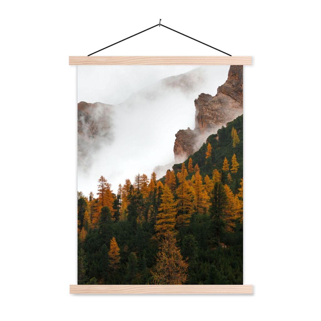 MuchoWow Textilposter Kiefer - Herbst - Berg - Landschaft 40x53 cm mit holzfarbenen Rahmen - Schlafzimmer