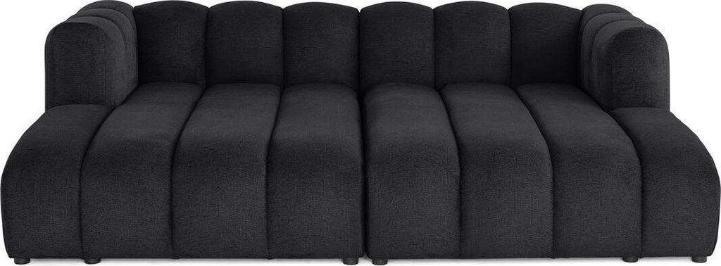 Lisa Design Debbie - modulares Sofa gerade 3-Sitzer mit doppeltem récamiere - tiefe Sitzfläche - in texturiertem Stoff , Schwarz