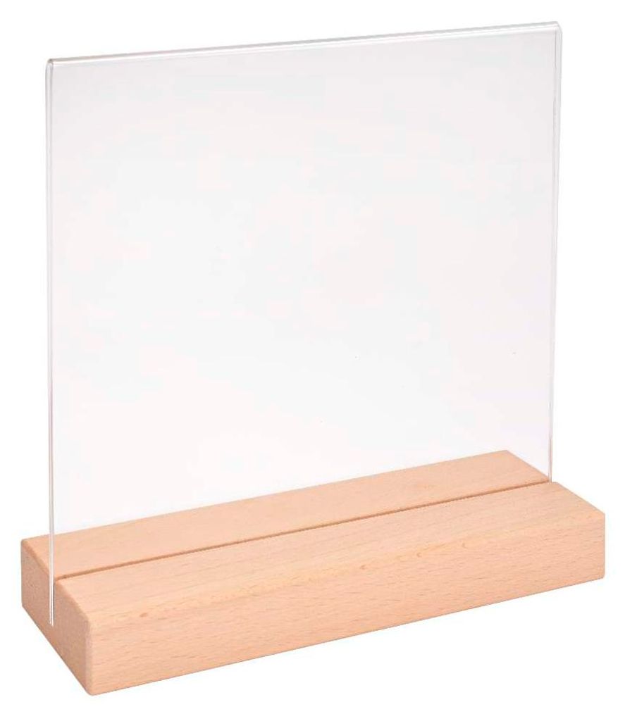 Tischkartenhalter 210 x 210 mm beidseitig mit Acryl Plakattasche aus unbehandeltem Buchenholz Tischaufsteller Speisekartenhalter