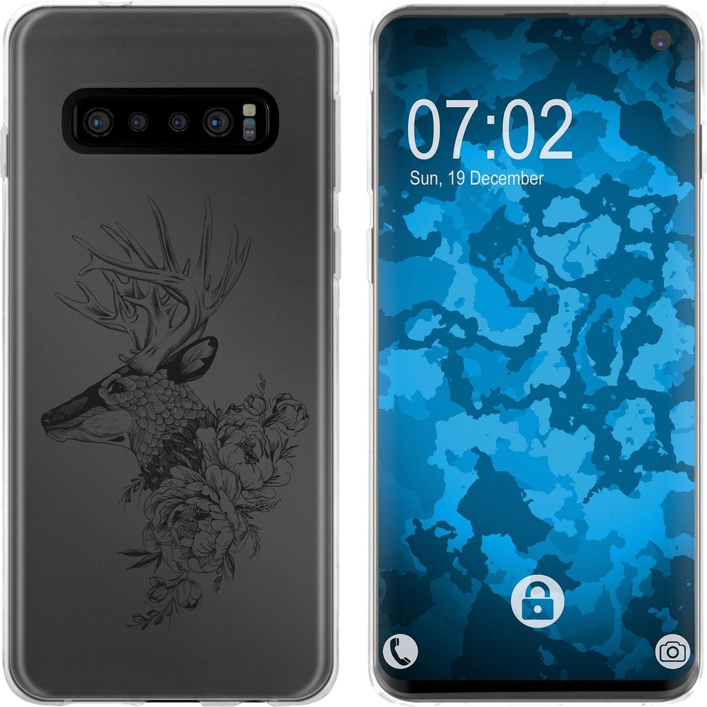 PhoneNatic Case kompatibel mit Samsung Galaxy S10 Silikon-Hülle Floral Hirsch M7-1