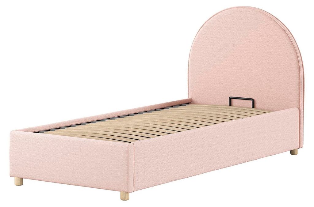 Polsterbett Karlotta 90x200 mit Bettkasten Bouclé Stoff rosa