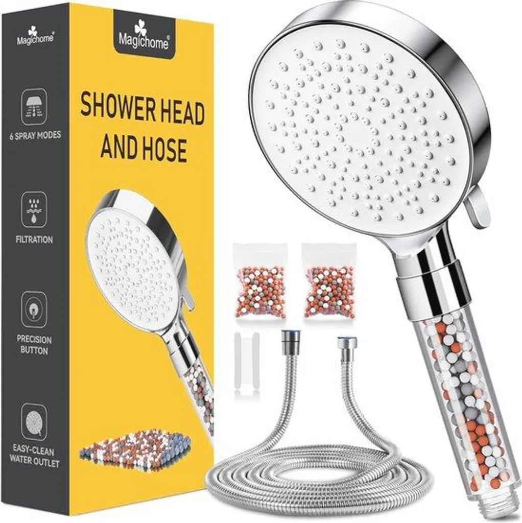 Pommeau de douche haute pression 6 modes avec filtre anti-calcaire gris