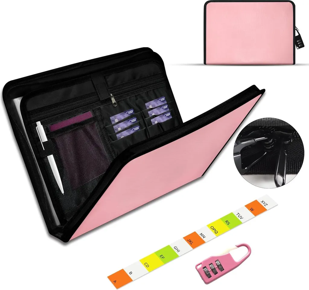 Porte-documents 13 Compartiments Ignifuge et Étanche avec Zip Rose