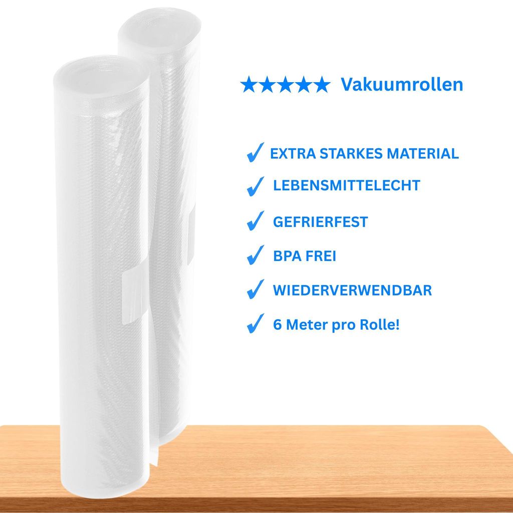 Vakuumrollen strukturiert 20cm x 6m | 2 Stück | reißfest | lebensmittelecht | frei von BPA