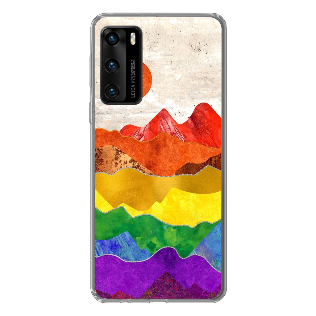 MuchoWow Handyhülle Schutzhülle Hülle für Huawei P40 Regenbogen - Marmor - Stolz Silikon Softcase Handy Hülle - Handytasche