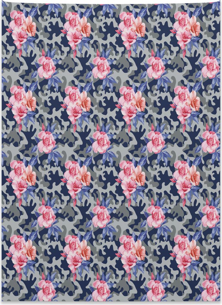 Abakuhaus viktorianisch Wandteppich, Rosa Rosen Retro Camo aus Weiches Mikrofaser Stoff Kein Verblassen Klare Farben Waschbar, 110 x 150 cm, Violet...