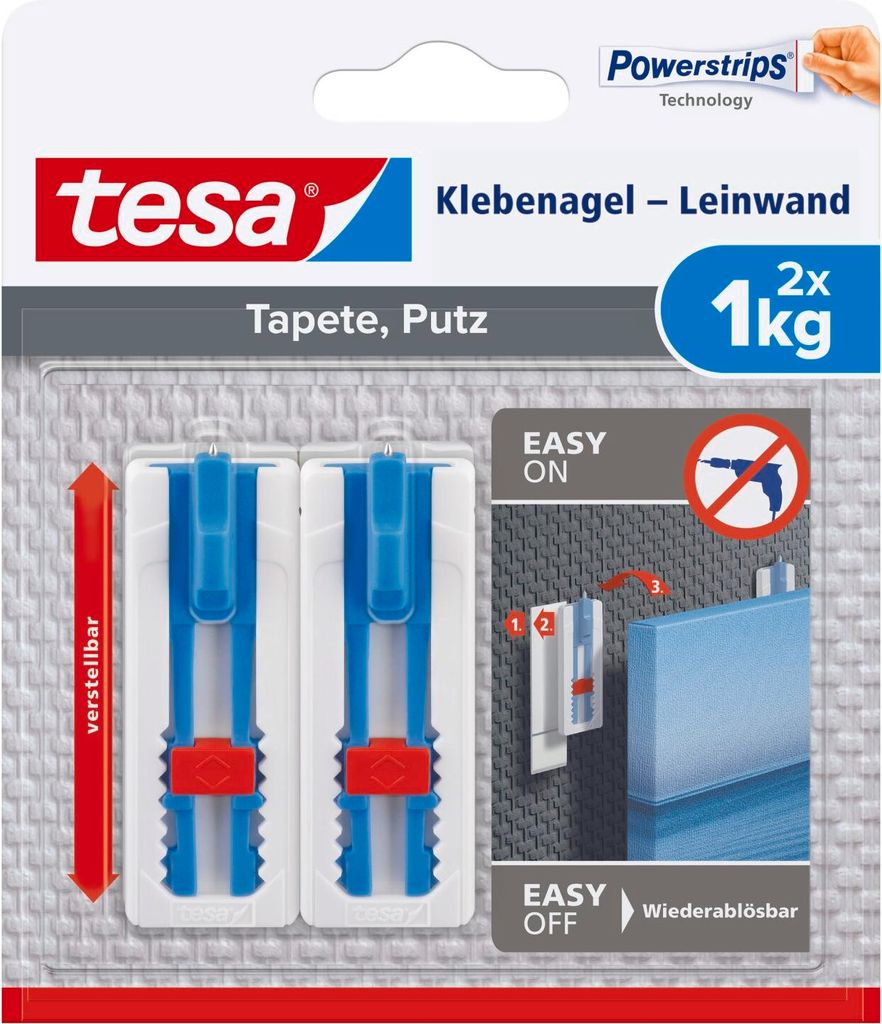 tesa Leinwand Klebenagel selbstklebend Tapeten Putz höhenverstellbar 2 Stück