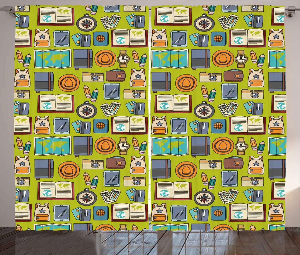 ABAKUHAUS Rideau Rustique Hipster Travel Adventure Multicolore 280x225cm