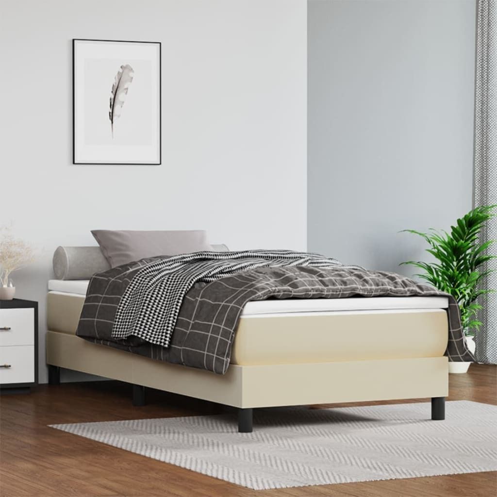 Möbel Boxspringbett mit Matratze Creme 90x200 cm Kunstleder - Klassische Betten 3144239