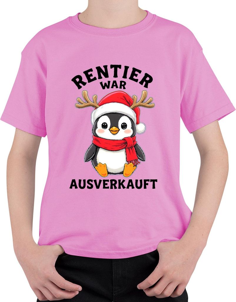 Rentier war t Pinguin Weihnachten lustig Geschenk Uni Kinder T-Shirt, Pink, 104