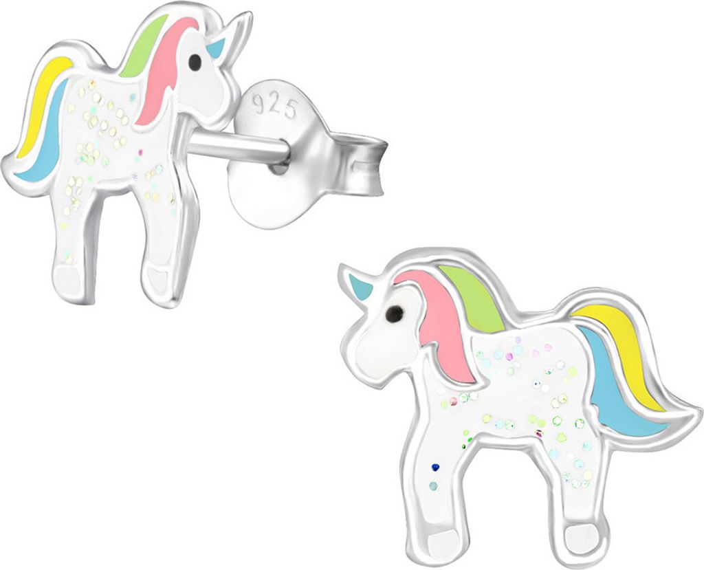 Kinder Ohrstecker Silber „Glitzer Einhorn“ Produktbild 