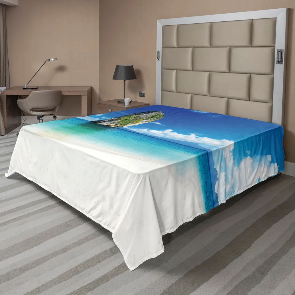 Drap de lit plat Poda Cliff 244x205cm décoratif bleu et blanc crème