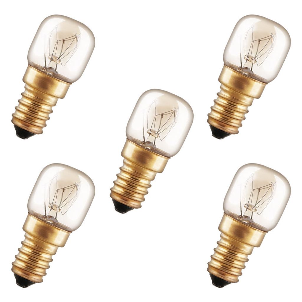 5 x Backofenlampe Glühbirne 15W E14 klar Glühlampe 15 Watt T22 Röhre 300° Doppelwendel