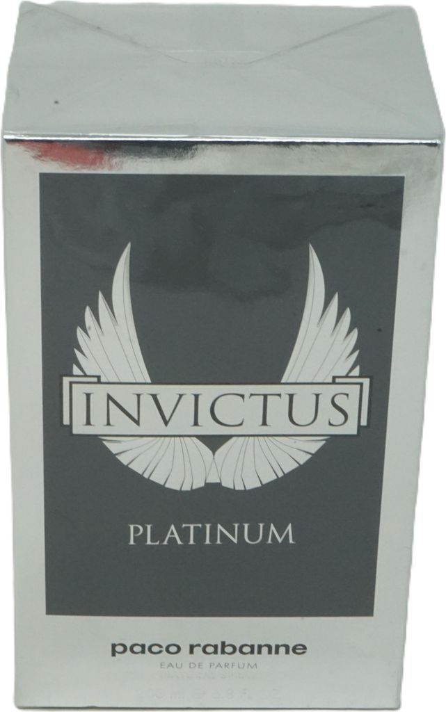 A product box for Paco Rabanne Invictus Platinum Eau de Parfum.