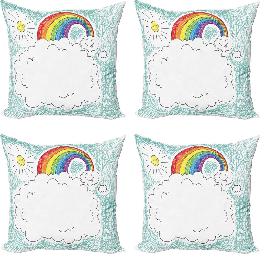 ABAKUHAUS Kindergarten Kissenbezug Set (4 Stück), Childish Gezeichnet Regenbogen Sun, Moderner Doppelseitiger Digitaldruck, 40 cm x 40 cm, Mehrfarbig