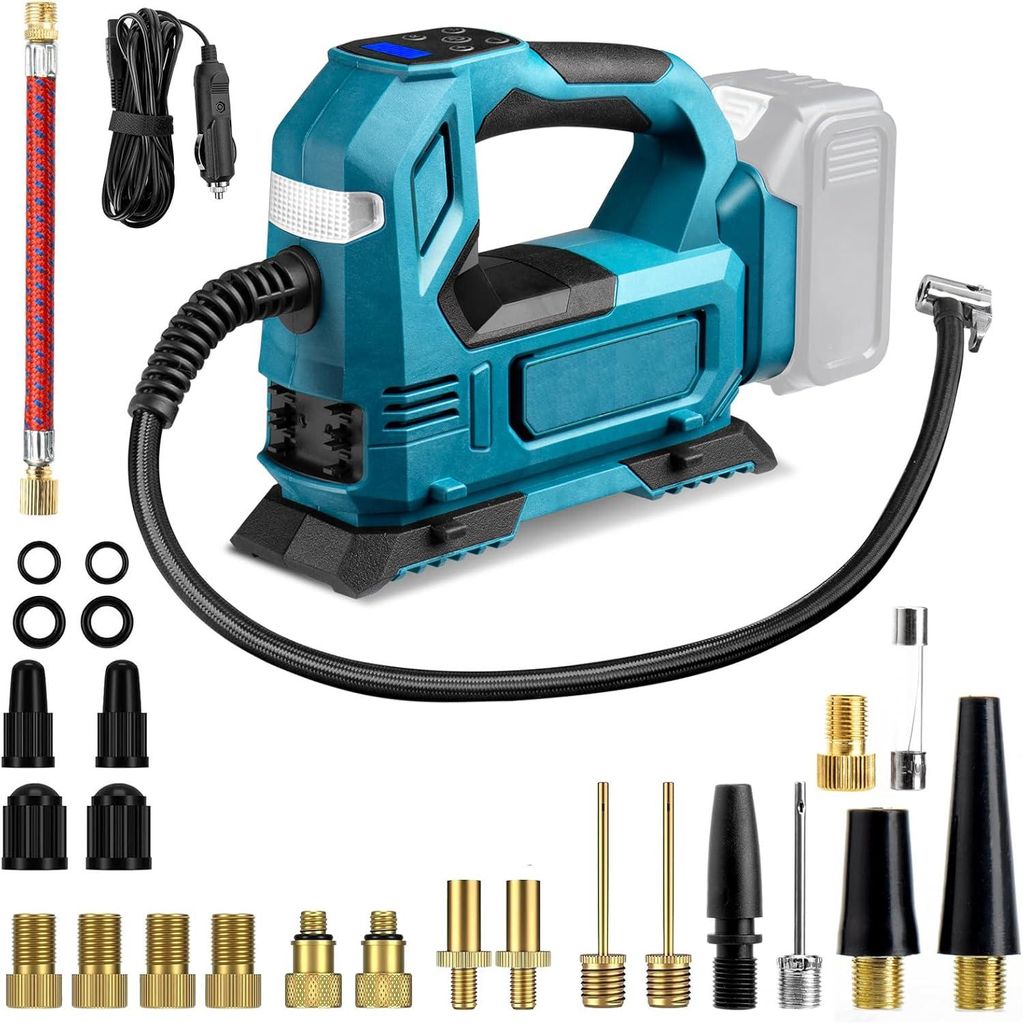 Akku-Kompressor für Makita 18V-Akku, Elektrische Luftpumpe mit LED-Leuchte, Digitalem Manometer für Autos, Motorräder, Fahrräder, Bälle (ohne ...