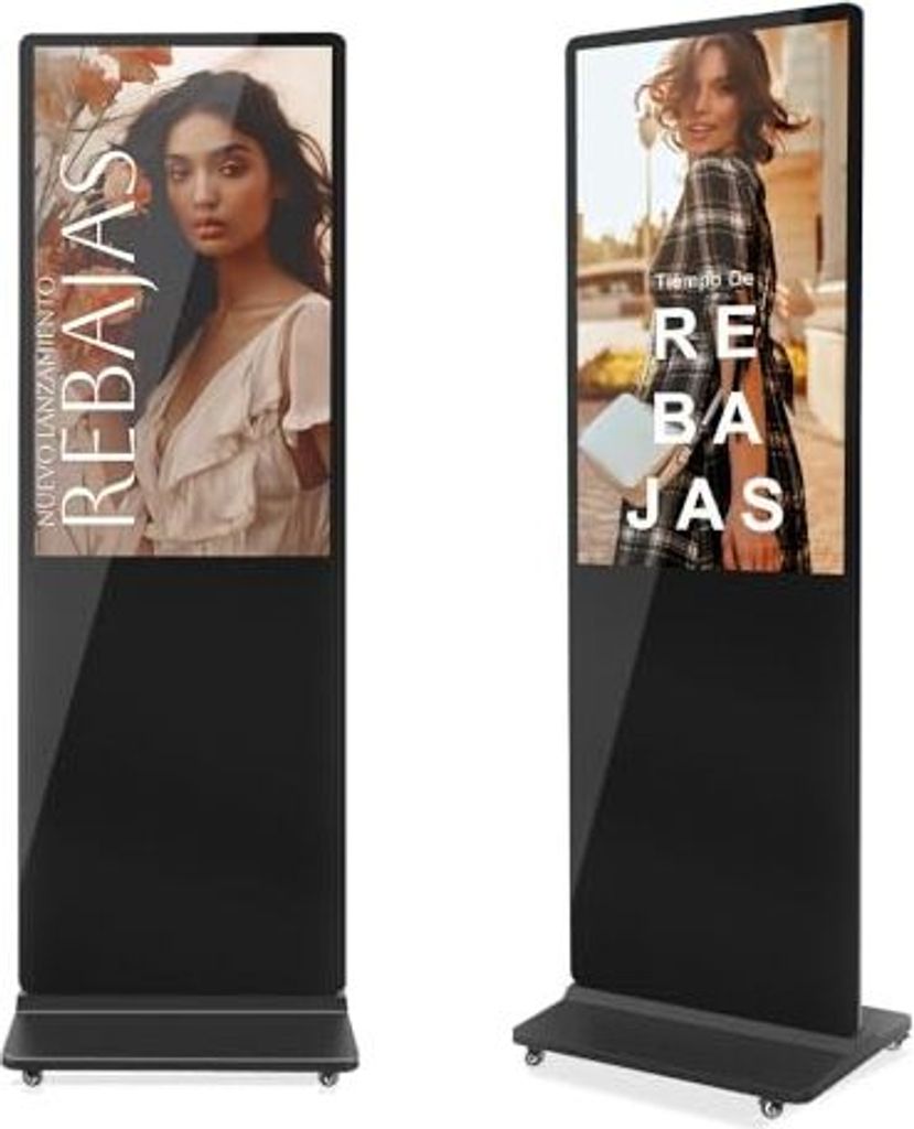 MWE 55 Zoll 4K Digitaler Kundenstopper mit 4 Rollen, Werbedisplay Digital, LCD Digital Signage Display, Geeignet für Einzelhandelsgeschäft,