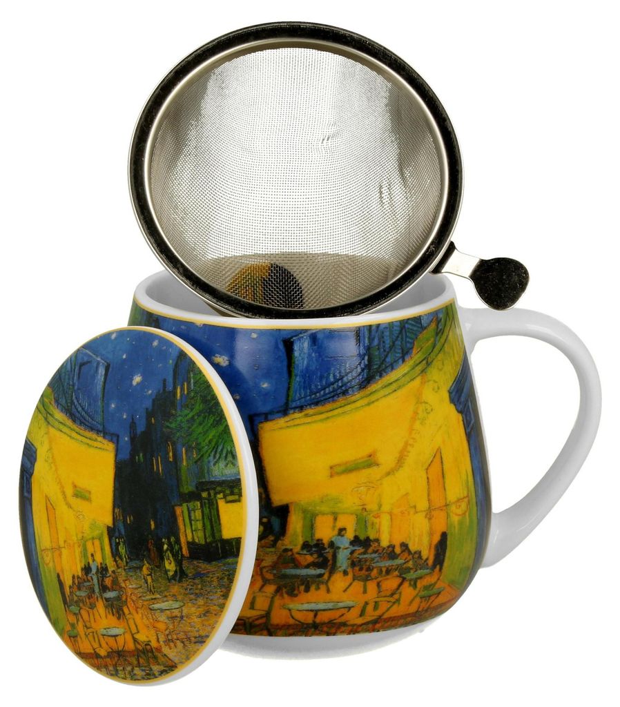 DUO | Becher mit Teesieb - Kaffeebecher - Fassbecher - Van Gogh - 430 ml - aus Porzellan - Teebecher - Dekorativ