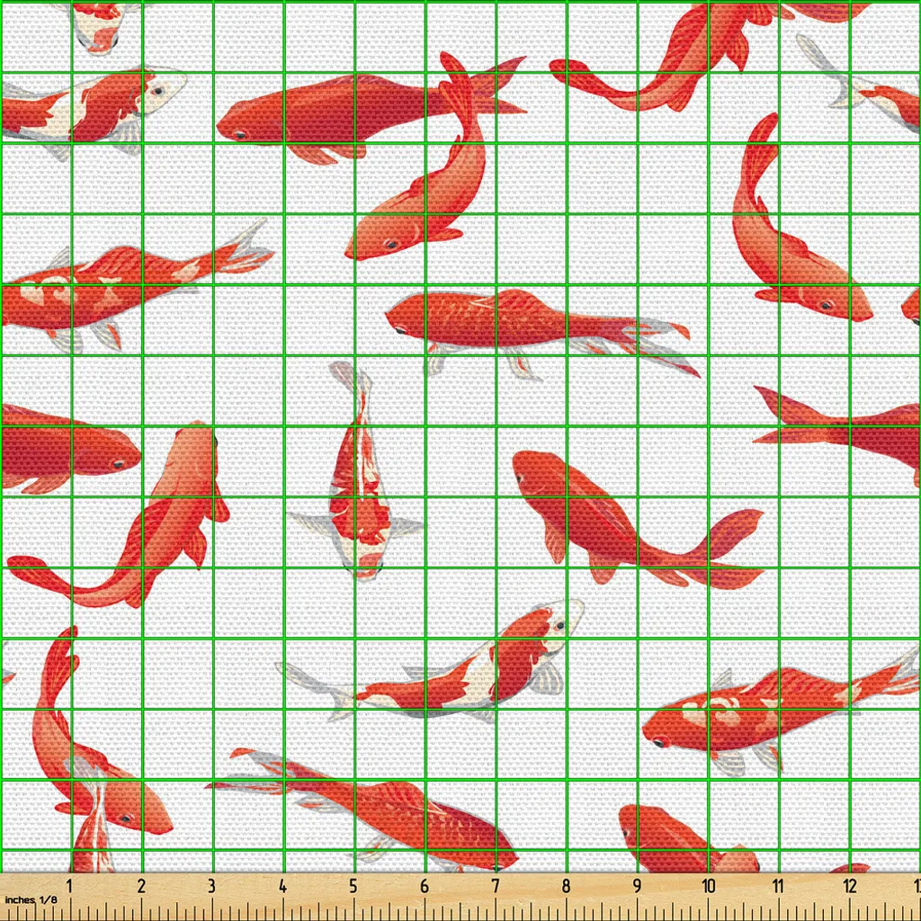 ABAKUHAUS Tissu Koi au mètre 10m Motif Asiatique Orange 148x1000cm