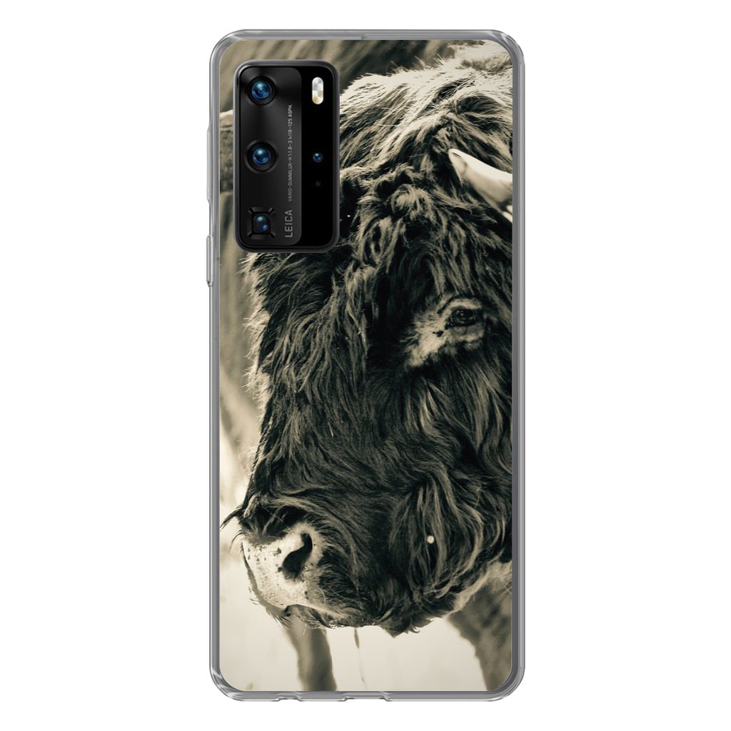 MuchoWow Handyhülle Schutzhülle Hülle für Huawei P40 Pro Schottischer Highlander - Schnee - Hörner Silikon Softcase Handy Hülle - Schutz