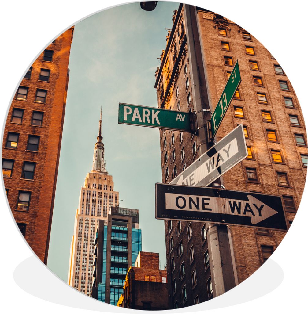 MuchoWow Rundes Wandbild - Runde Bilder Stadtzentrum New York Ø 60 cm Kreis Wanddekoration Kunststoff - Wandkreis - Wandschmuck - Wand Kreis - D...