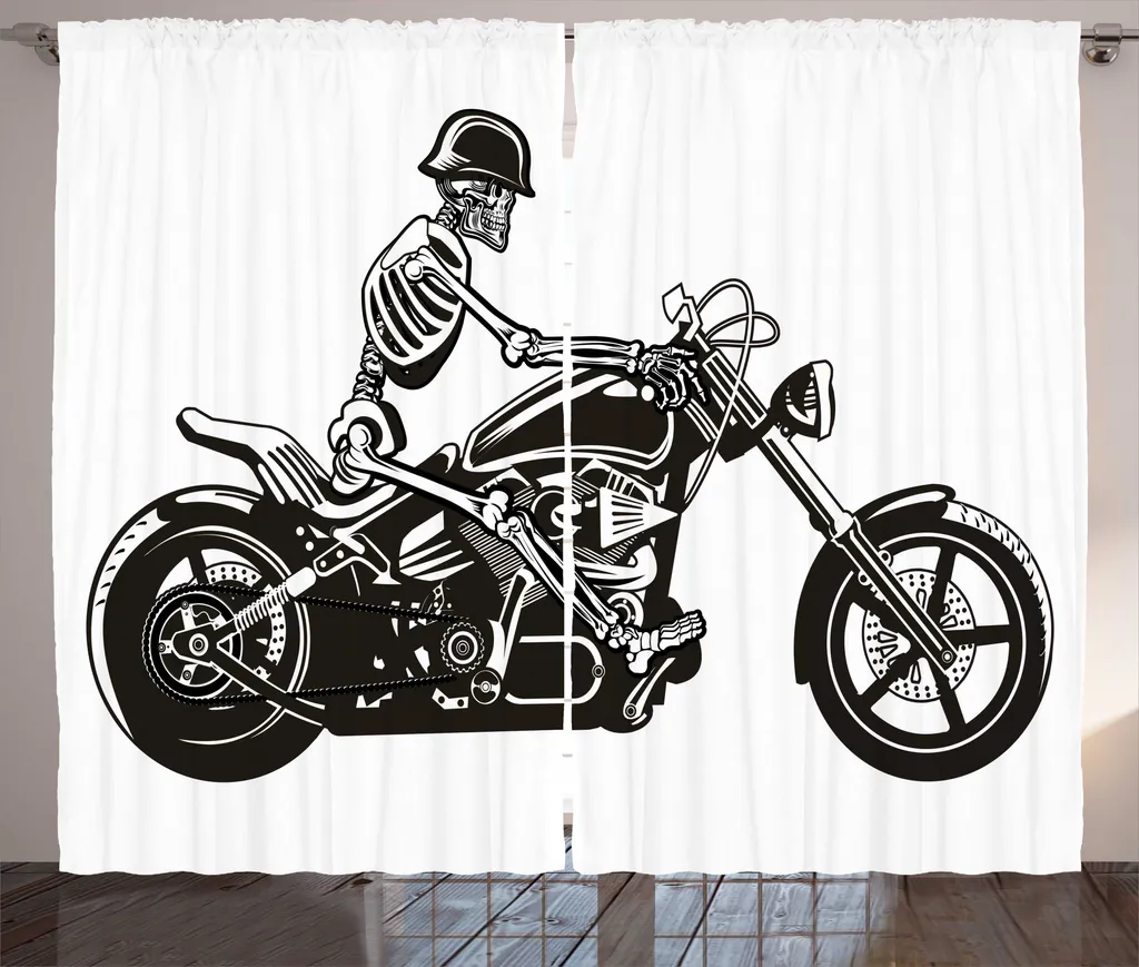 Rideau de salon à boucles motif moto squelette pour Halloween