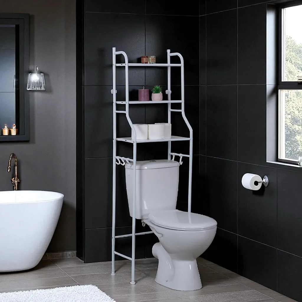 Étagère WC Gain de Place 155x48x25cm Structure Métal Haute Stabilité