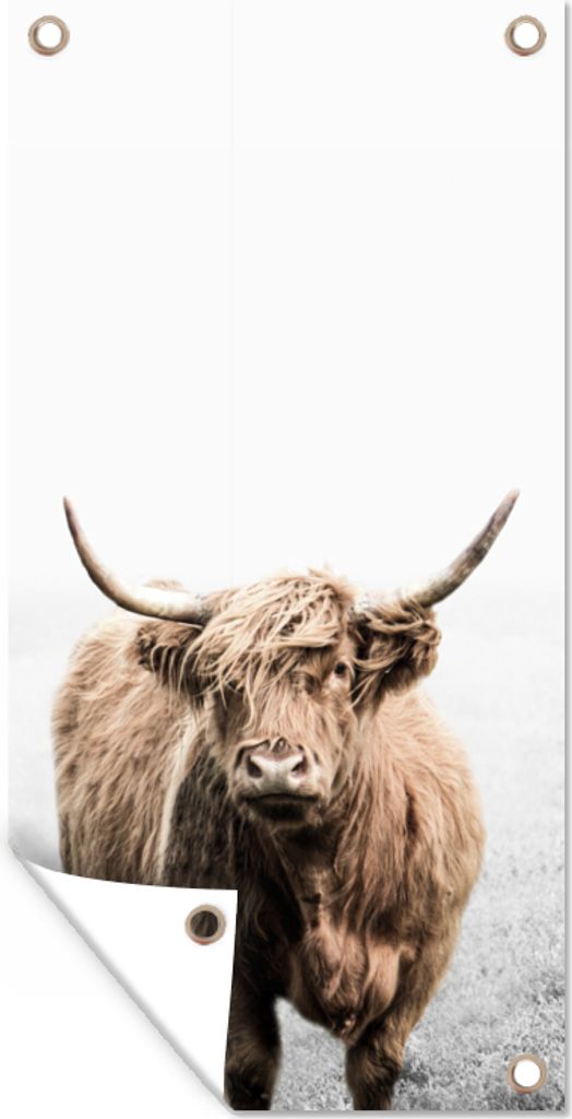 MuchoWow 80x160 cm Outdoor-Poster Gartendeko Sichtschutz Garten Poster für den Garten Schottischer Highlander - Vlies - Kuh