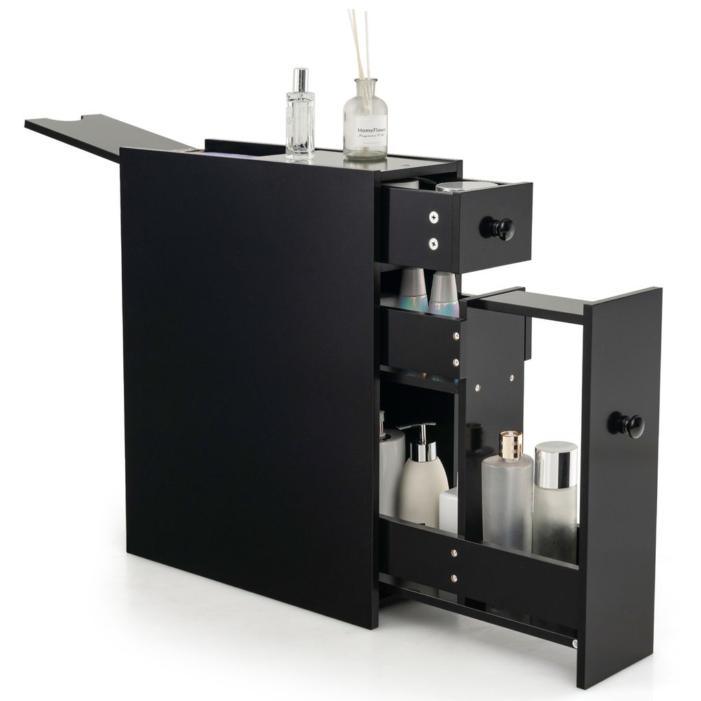 COSTWAY Badschrank Seitenschrank Nischenschrank Standschrank Kuchenschrank Beistellschrank Hochschrank Mehrzweckschrank Holz Schwarz