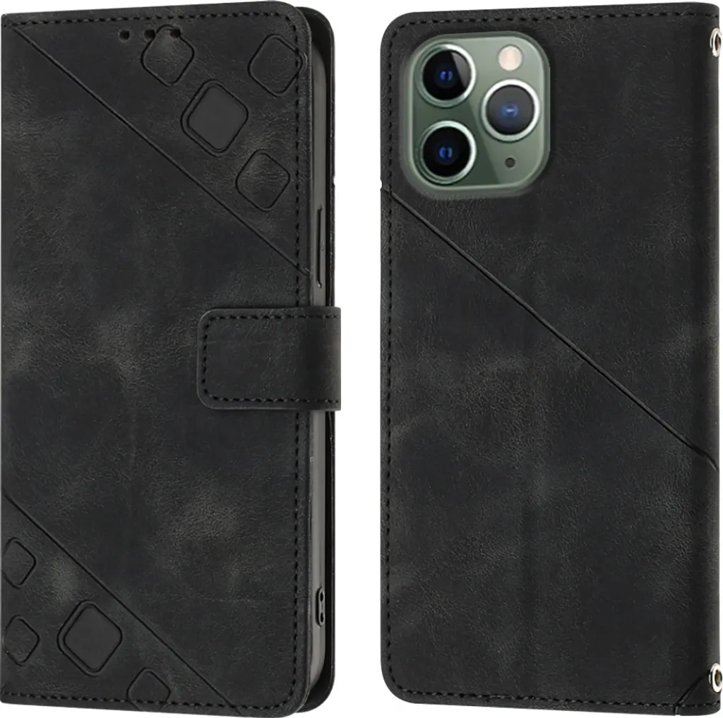 Cover iPhone 11 Pro Max Pelle Nera con Stand e Scomparti Carte