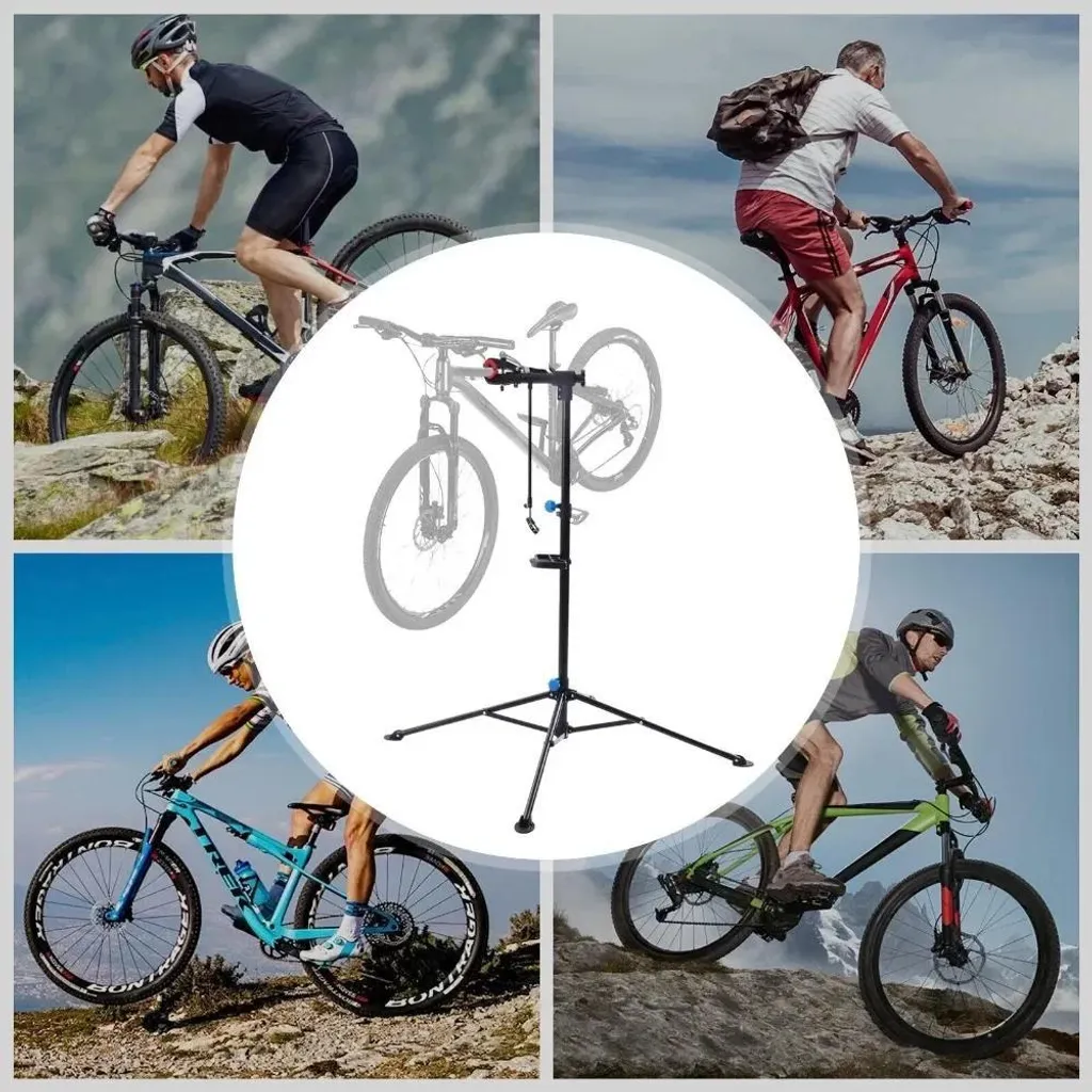 Pied d'atelier vélo gris clair réglable et pliable - Support rotation 360° - 3