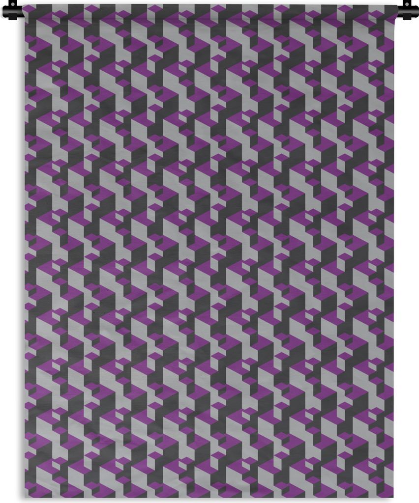 MuchoWow Wandteppich Wandbehang Blöcke - Muster - 3D - Lila 150x200 cm Tapisserie Dekoration Wandtuch - Wandaufhängung - Moderner