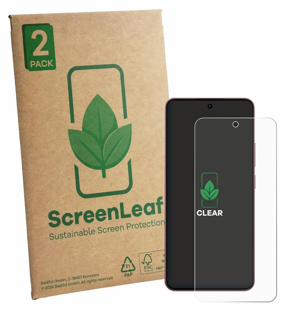 2x ScreenLeaf Schutzfolie für realme P4 Lite nachhaltiger Displayschutz Display Schutz Folie Klar Transparent
